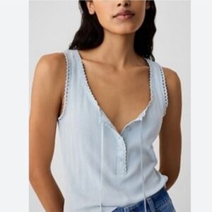 GAP DOEN POINTELLE KNIT LACE TRIM TANK CAMI TOP